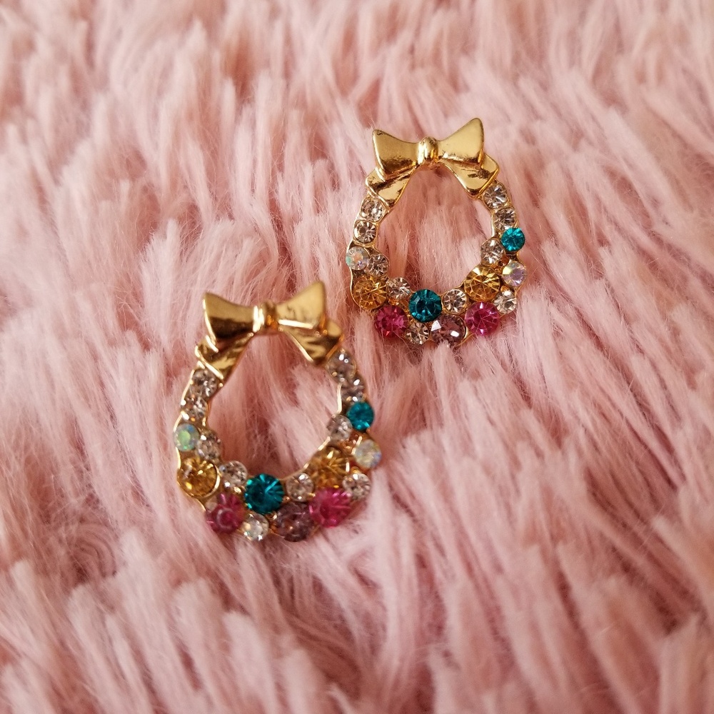 🎀cute reinstone bow tie earrings - Picture 6 of 6
